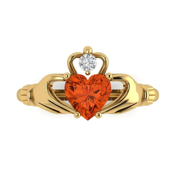 Claddagh Engagement Ring for Women - 1.06ct Simulated Red Diamond in 14K Yellow Gold Promise Ring
