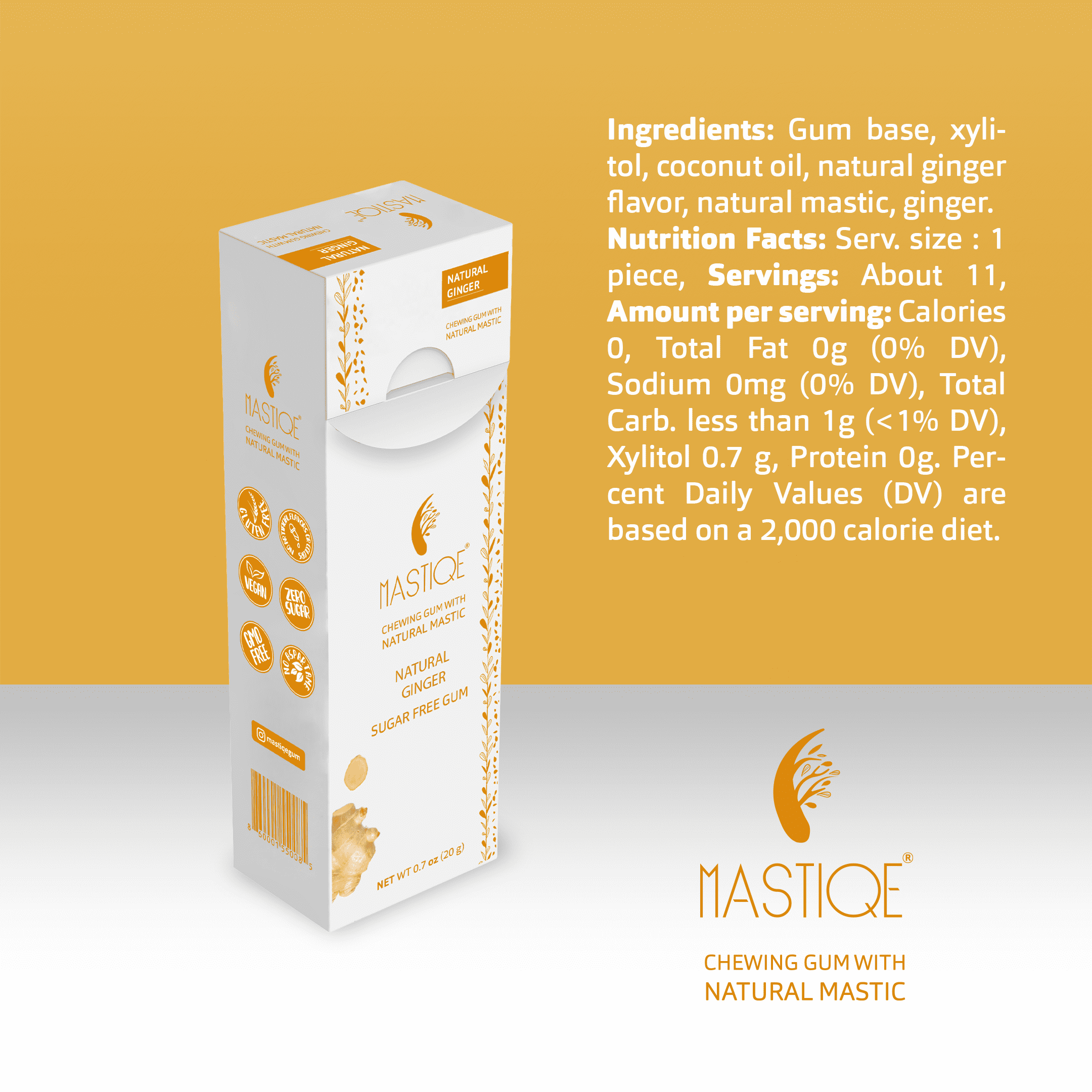 Mastiqe Sugar Free Chewing Gum with Natural Mastic -Ginger
