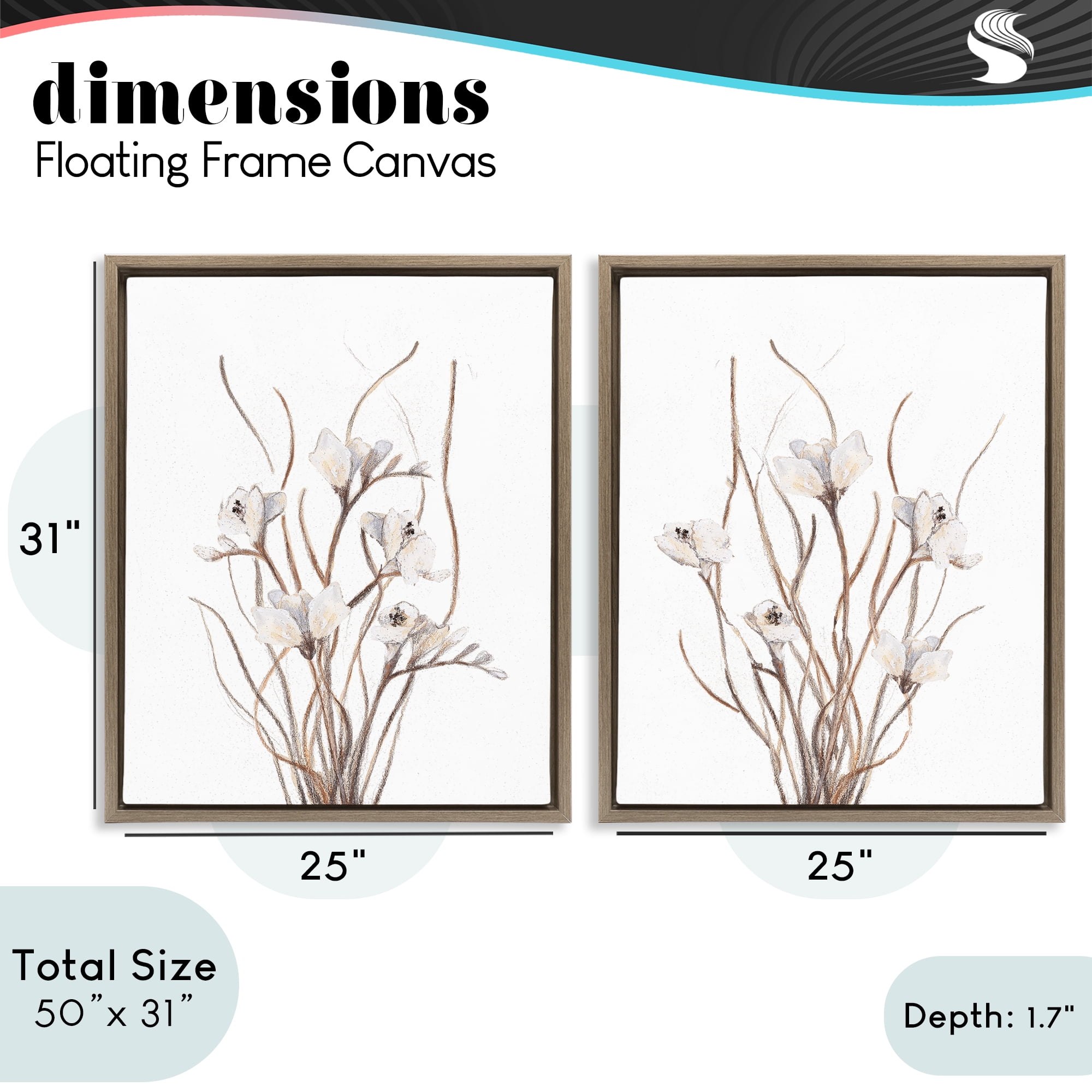 Stupell Industries Curly Branches Wildflowers 2 Piece Brown Framed Floater Canvas Set, design by Lanie Loreth