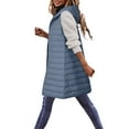 thumbnail image 4 of ZHOUCHANKIDS Women Long Vest Solid Color Sleeveless Hood Winter Puffer Vest Outwear Blue S, 4 of 6