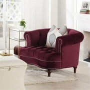 3 Piece La Rosa Chesterfield Tufted Velvet Sofa Set in Burgundy Red
