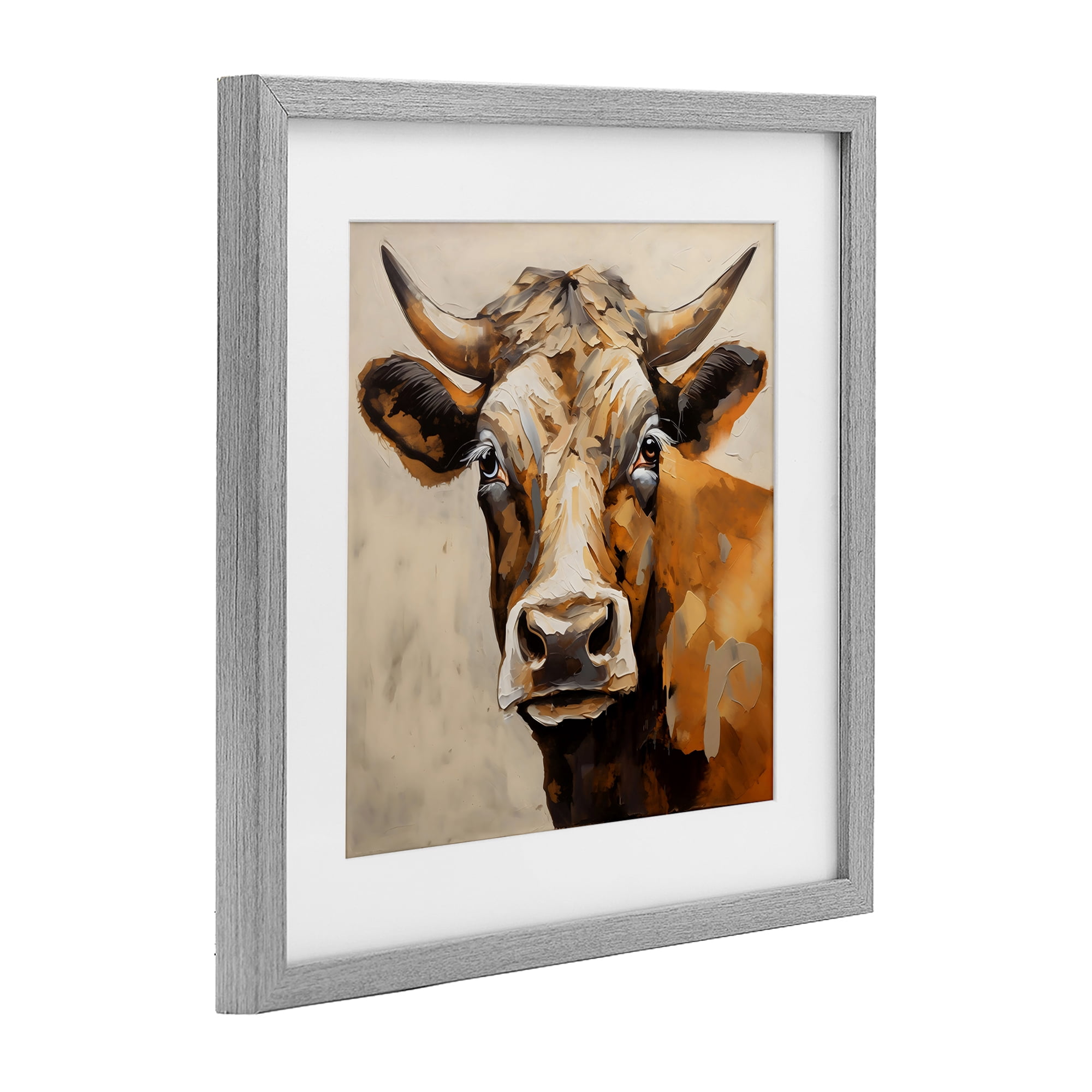 Stupell Industries Beautiful Brown Bovine Gray Framed Print Under Glass, design by Creative Studio