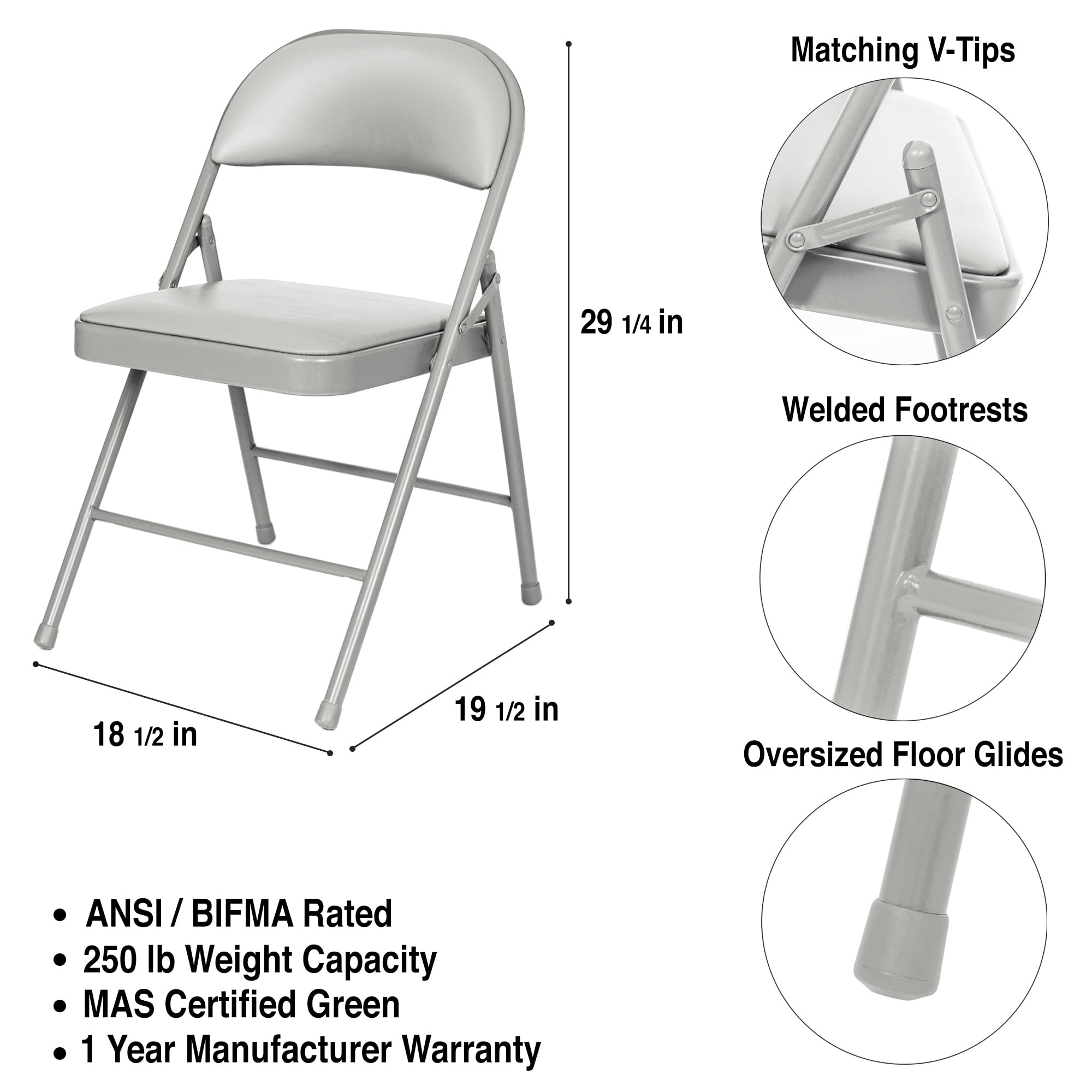 Hampden Furnishings Bernadine Collection Basics Vinyl Folding Chair, Grey, Pack of 4