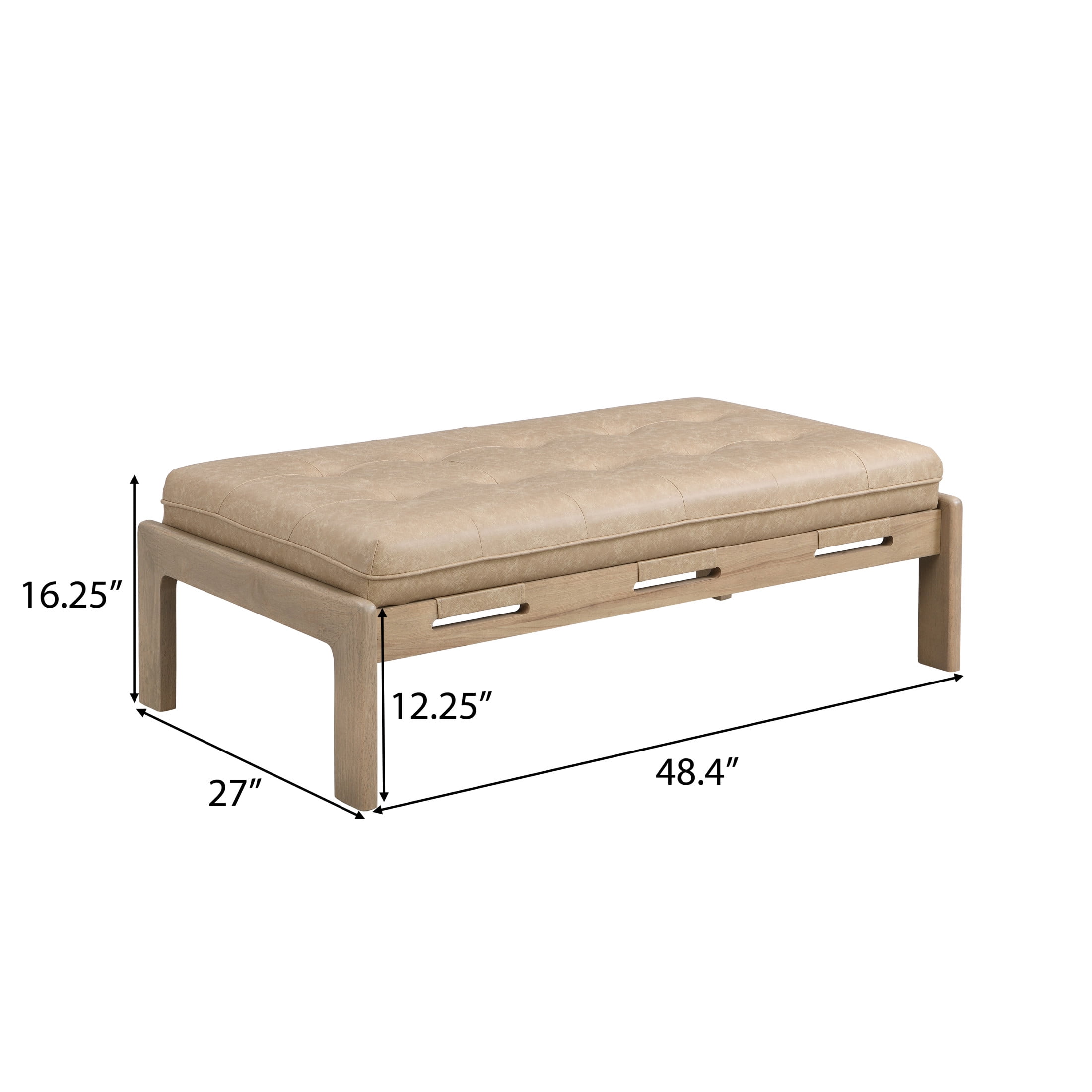 Christopher Knight Home Modern 48.4" Ottoman Bench, PU Leather Button-Tufted Cocktail Ottoman, Taupe Brown