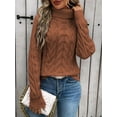 thumbnail image 3 of Women Turtle-Neck Sweaters Cable Knit Long Sleeve Pullover Jumper Tops Fall Winter Casual Solid Sweater Light Brown M, 3 of 5