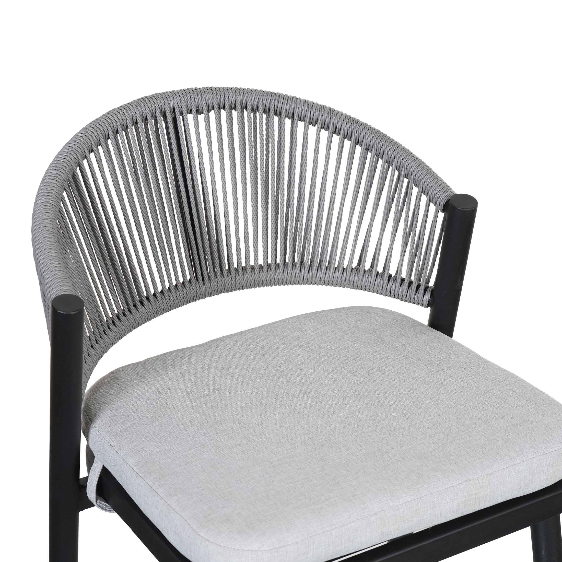 Amara Modern Outdoor Patio 26"H Counter Stools with Wicker Backrest, Iron Frame, Water-Resistant Cushion, Matte Black, Set of 2