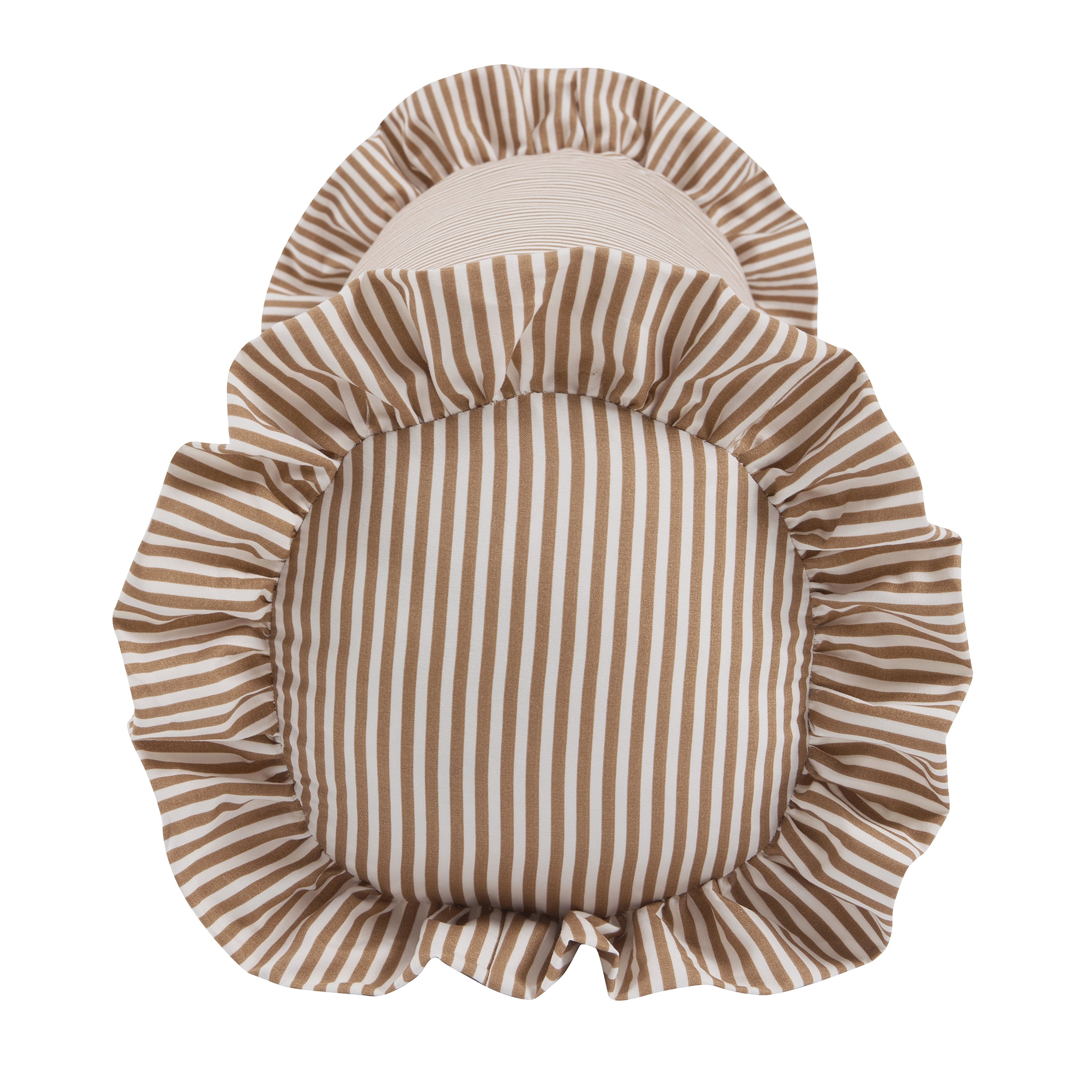 Home Decor Collection 8" x 36" Tan Striped Ruffle Bolster Decorative Pillow