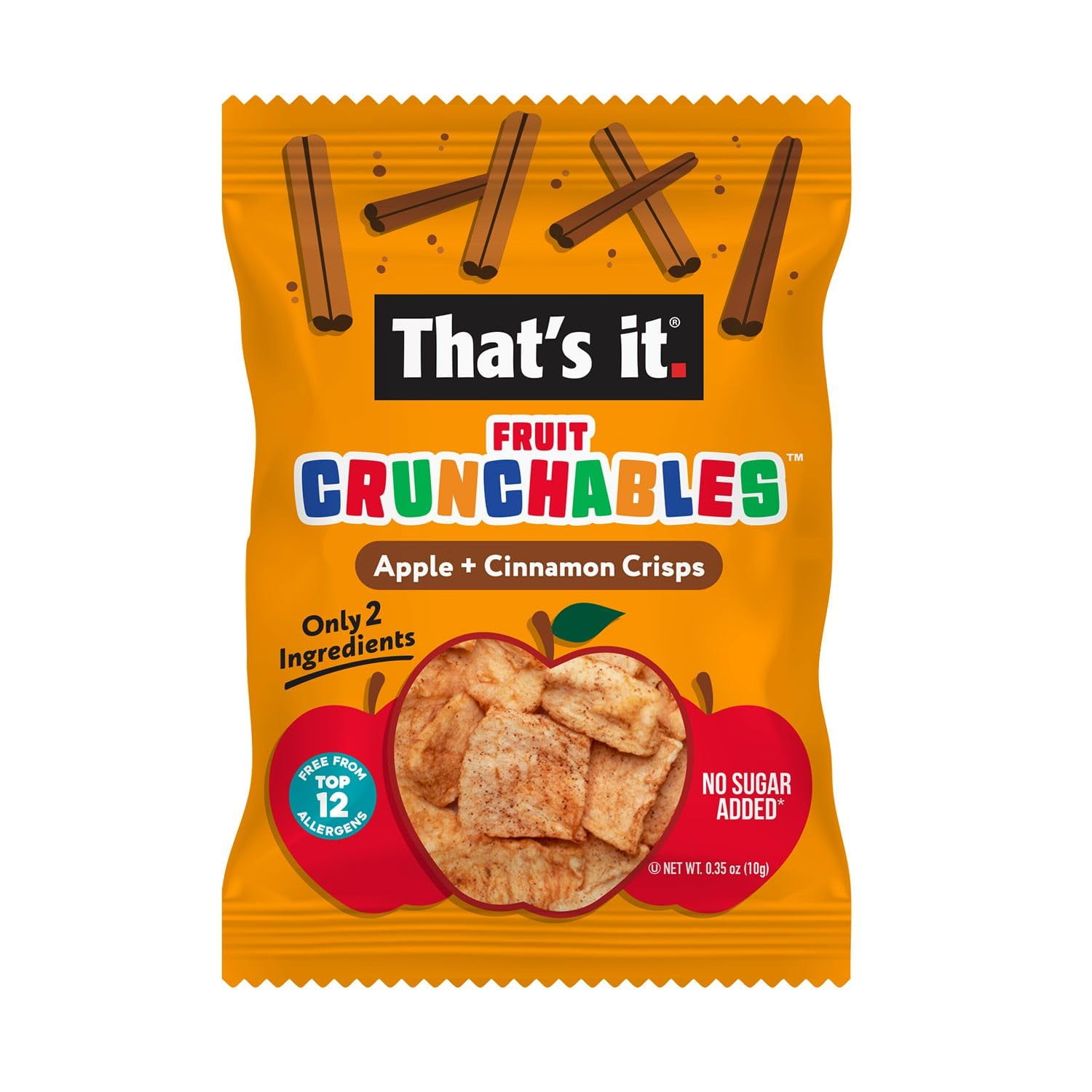 That’s it. Fruit Crunchables MFF30 Apple + Cinnamon Crisps, 100% Plant-Based Fruit Snacks for Kids, Non-GMO, Gluten-Free, No Added Sugar, Allergen-Free, Healthy Lunchbox Snack for Kids & Adults