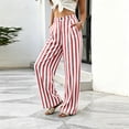 thumbnail image 6 of Womens Palazzo Pants 2026 Summer Linen Striped Wide Leg Trousers Elastic Waist Flowy Lounge Pant Pockets, S, 6 of 6