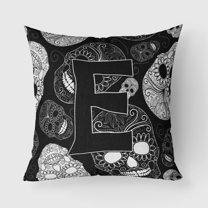 Carolines Treasures CJ2008-EPW1818 Letter E Day of the Dead Skulls Black Canvas Fabric Decorative Pillow  18H x18W