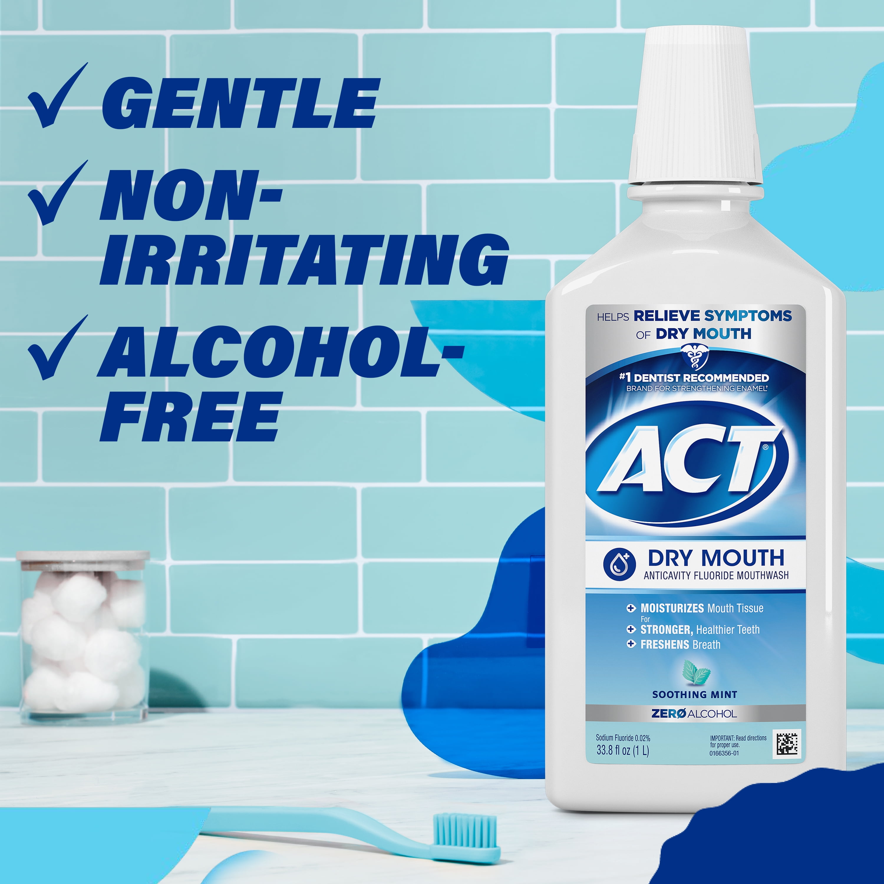 ACT Dry Mouth Anticavity Fluoride Mouthwash, Soothing Mint, 33.8 fl. oz.