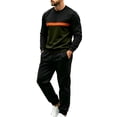 thumbnail image 2 of Men's Casual Sports Two-Piece Set - Color-Blocked Round-Neck Top With Elasticated Bottom Pants Set Army Green Xxxl, 2 of 6