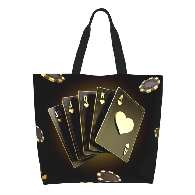Fotbe Casino Cards 1 Bolsa Tote Estética de Lona con Estampado para Mujer - Bolsa Reutilizable de Hombro Casual para Vacaciones, Compras, Trabajo y Gimnasio
