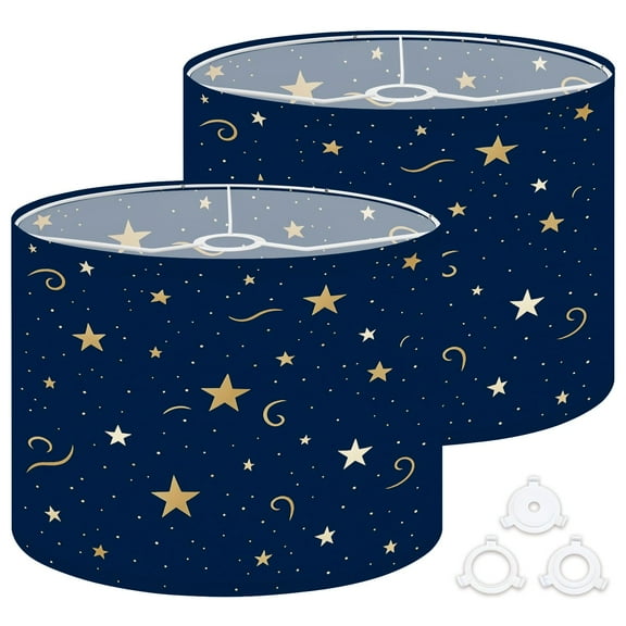 Lamp Shades Set of 2 Easy Assembly galaxy blue gold constellations stars Golden space Drum Lampshades for Table Lamps Floor Lamps Pendant Light 13"x13"x10" Replacement Lamp Shade