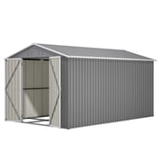 LZBEITEM 8x12 Outdoor Metal Storage Shed with Floor Frame, Galvanized Steel Garden Shed, Metal Garden Tool Shed with Double Lockable Doors for Backyard Patio Lawn, Gray
