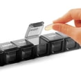 thumbnail image 4 of Organizador de pastillas, contenedor portátil de 7 días, tableta sellada, dispensador de celosía independiente, 8 rejillas, recordatorio, Almacenamiento y organización del hogar negro transparente Matsuzay HA028254-03, 4 of 6