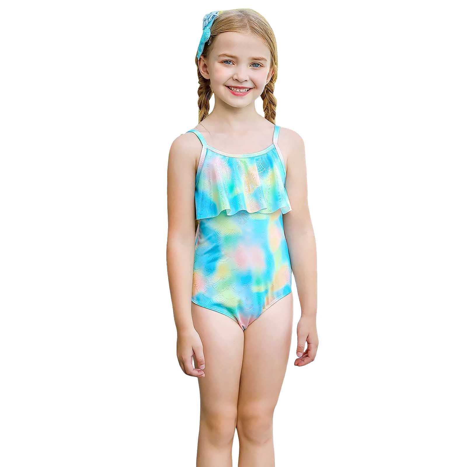 MIASHUI Girls One Piece Bathing Suit Sleeveless Ruffles Swimsuits Kids Beach Swimwear,Mint Green,9-10 Years