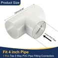 thumbnail image 2 of Uxcell 1Pcs 4" Tee 3 Vías Conector de Tubo, Accesorio de Esquina para Estructura de Soporte de Estante, Blanco, 2 of 6