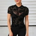 thumbnail image 3 of Maean Women's Summer Lace Top 2025 Short Sleeve See Through Mesh Blouse Shirts Going out Clubwear Outfits, 3 of 7