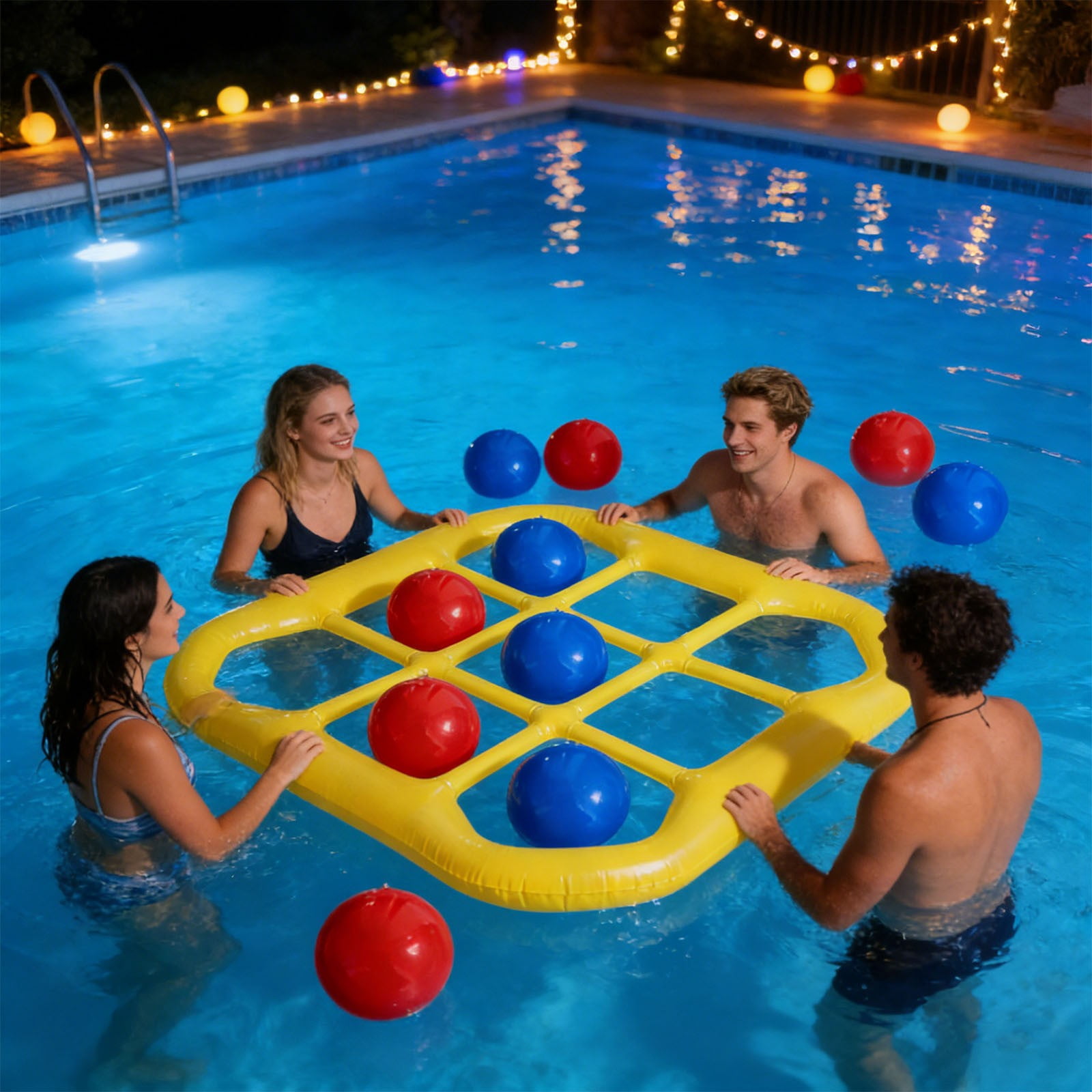 karymi Inflatable Tic Tac Toe Floating Pool Game Set with Ten 8 Inch Balls for Outdoor Yard Beach and Family Fun Durable Material for Adults Teens Party Favors
