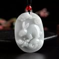 thumbnail image 2 of K-KED Natural Grade A Jade Jadeite Men Women Lucky Ruyi Coin Cloud Rabbit Oval Pendant, 2 of 7