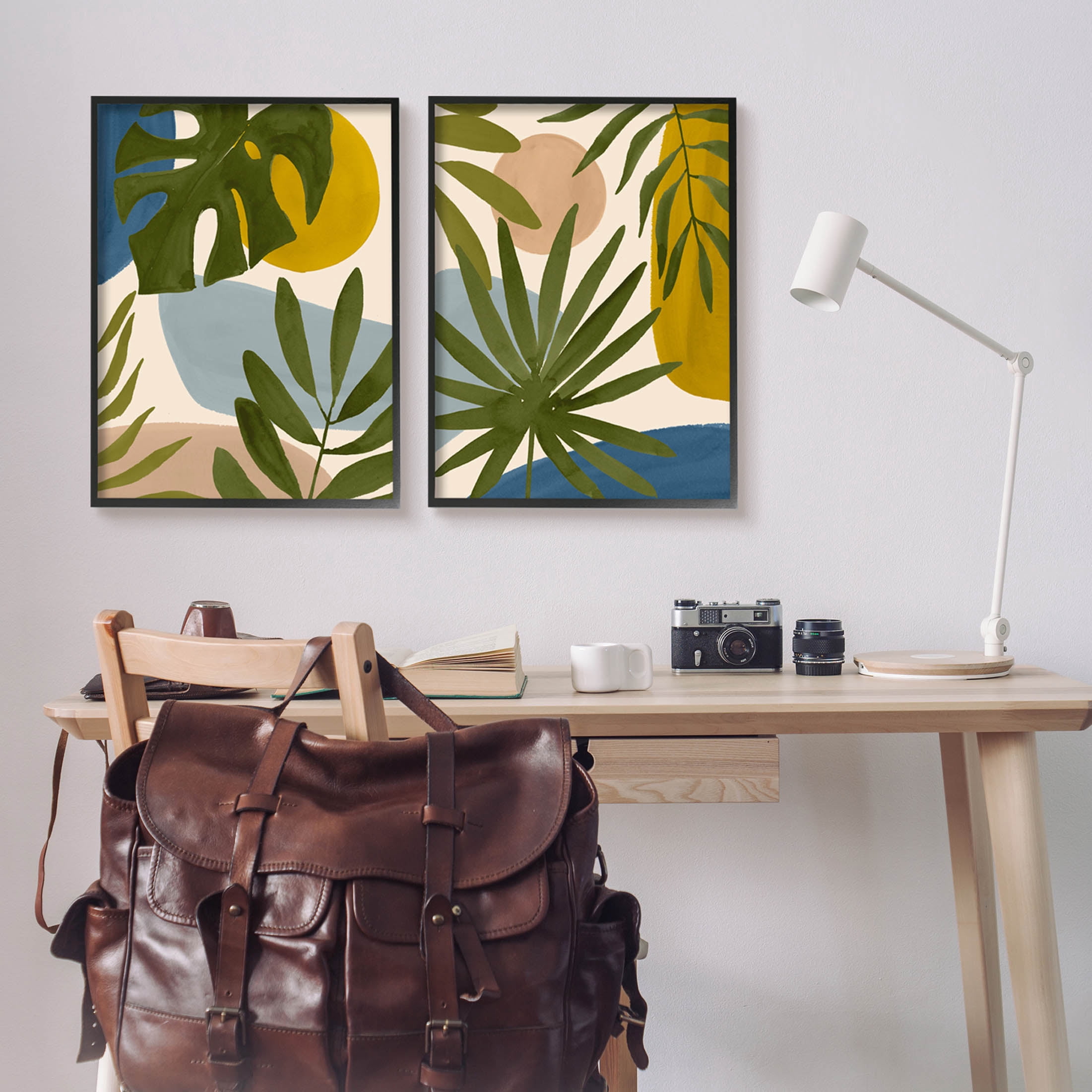 Stupell Industries Tropical Bohemian Plant Leaves Graphic Art Black Framed Art Print Wall Art, Set of 2, Design by Victoria Barnes