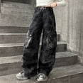 thumbnail image 4 of shoper Teen Girls Cargo Jeans Oversized Pockets Baggy Wide Leg Streetwear Denim Pants Kids Elastic Waist Y2k Denim Trousers Black, 4 of 4