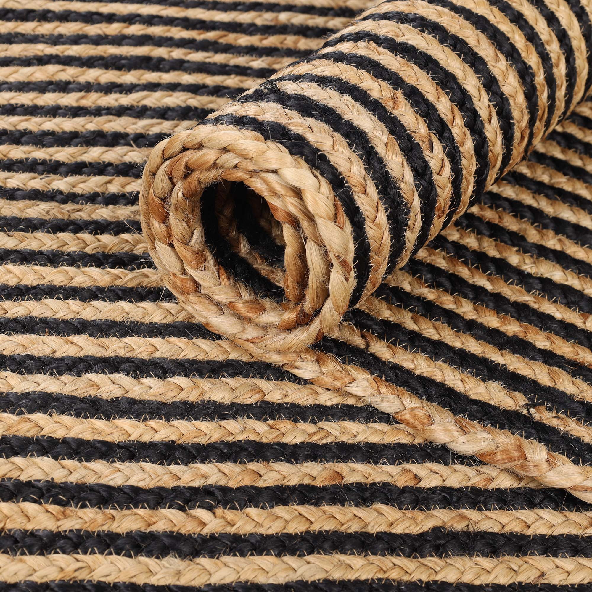 Superior Braided Jute Handwoven Indoor Outdoor Area Rug, 5' x 8', Black