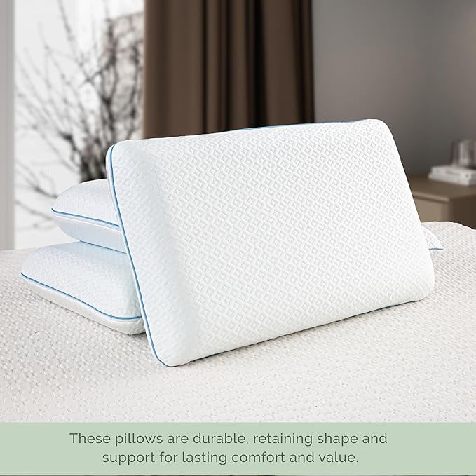 Mocassi Memory Foam Pillow, Soft & Supportive for Back, Side, and Stomach Sleepers, Breathable Washable Cover, Luxury Bed Pillow for Home or Travel - 2-Pack, King