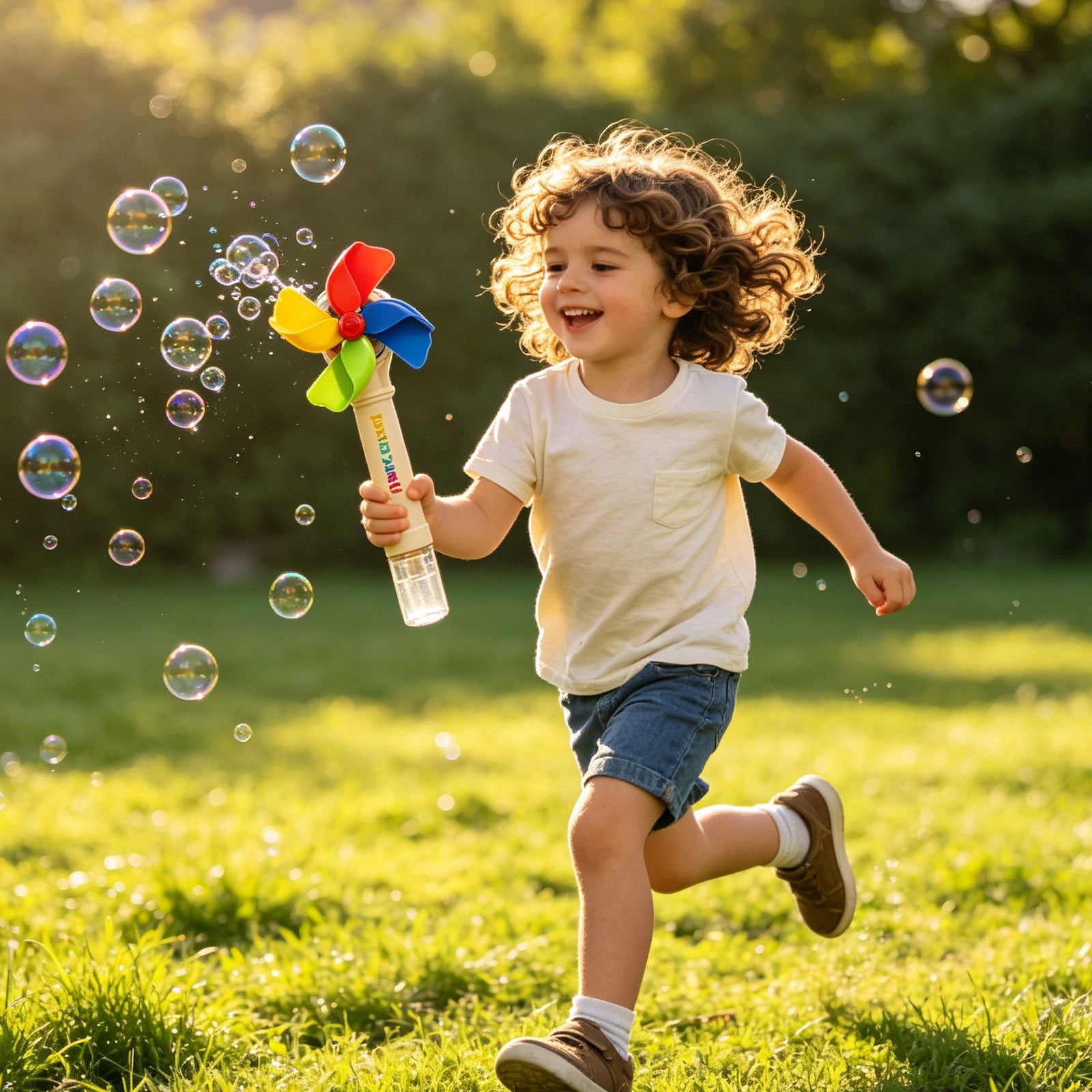 VKLU 2 Pack Windmill Bubble Machine Set, USB Rechargeable Bubble Blower with Colorful Lights, Leak-Proof Handheld Bubble Wand for Outdoor