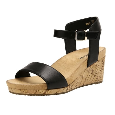 

DREAM PAIRS Women Ankle Strap Wedge Sandals Open Toe Sandals One Strap Platform Heel Sandals Shoes NINI-8 BLACK/PU Size 8