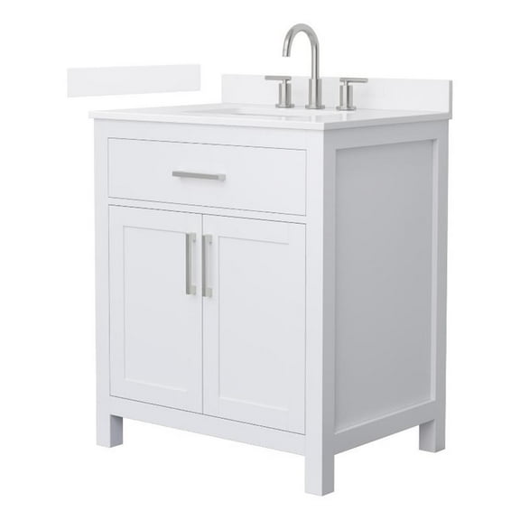 Beckett 30" White Single Vanity & White Quartz Top (3-Hole) & Nickel Trim