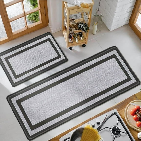 Kitchen Mat, Anti-Fatigue  Mats for Kitchen Floor 2-Piece Set, Non-Slip Kitchen Floor Mat, Washable Kitchen Rug and Mat, 17" x 29"   17" x 47", Black and Gray