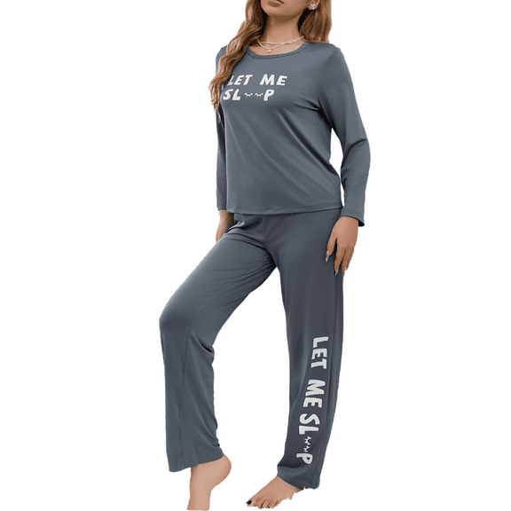 Womens Long Sleeve Pajama Set Pajamas Top and Pants Round Neck Pjs Set Soft Sleepwear Loungewear