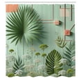 thumbnail image 2 of Ambesonne Sage Green Shower Curtain, Jade Tone Exotic Leaves, 69"Wx75"L, Cadet Blue Teal Salmon, 2 of 4
