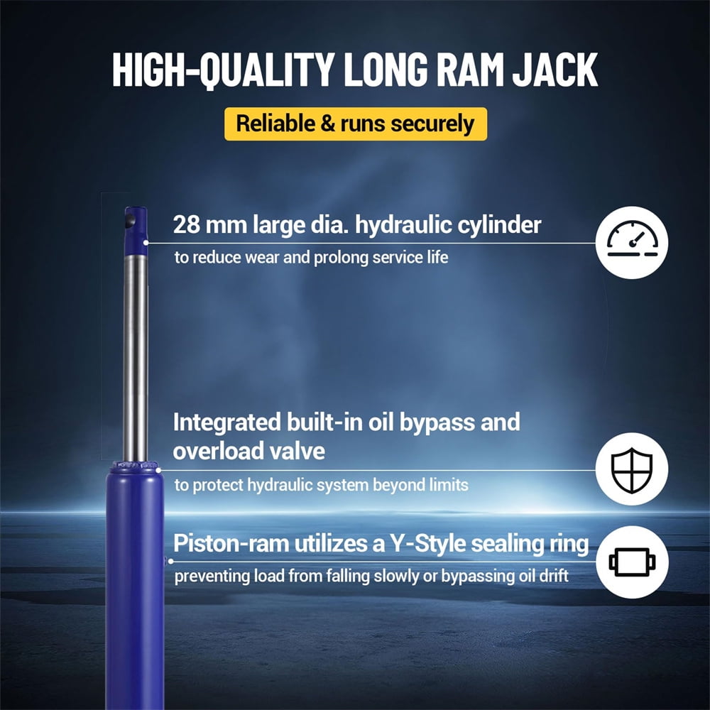 Hydraulic Long Ram Jack with Handle, Flat Base Manual Cherry Picker Engine Lift Hoist for Garage Shop Cranes, Single Piston Pump