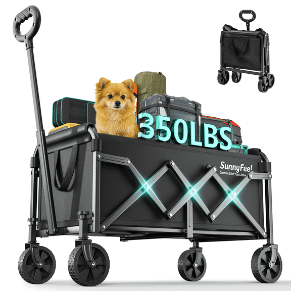 Sunnyfeel Collapsible 350lbs Wagon Cart, Foldable Utility Cart for Shopping Camping Garden Beach,Black