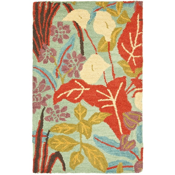 SAFAVIEH Blossom Michelle Floral Flowers Wool Area Rug, Blue/Multi, 2'6" x 4'