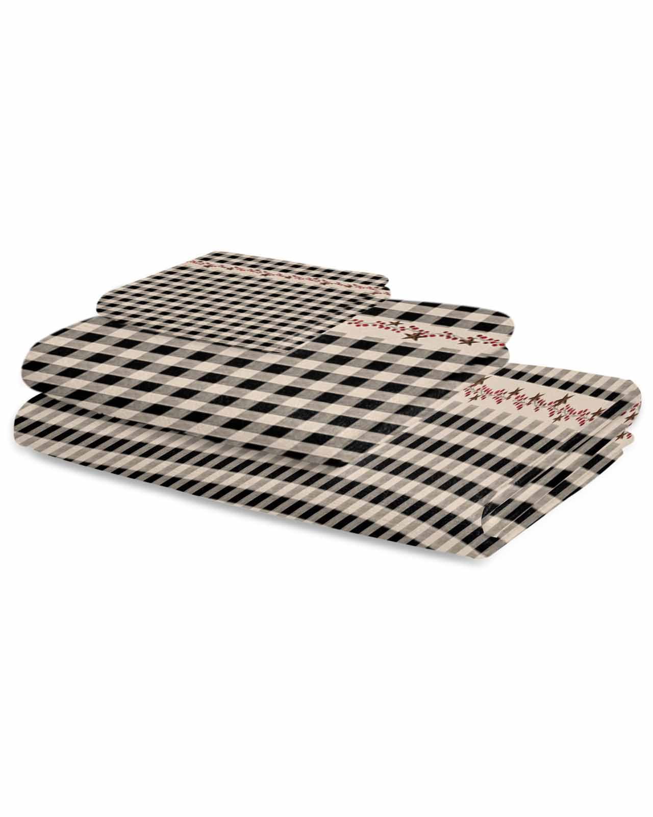 Country Star Plaid Bath Towels for Bathroom Set,Luxury Microfiber Towels Gifts for Women,Beach Kitchen Hand Hair Face Towel and Dish Washcloth,Black Retro American Farm Barn Berry Towels+Set