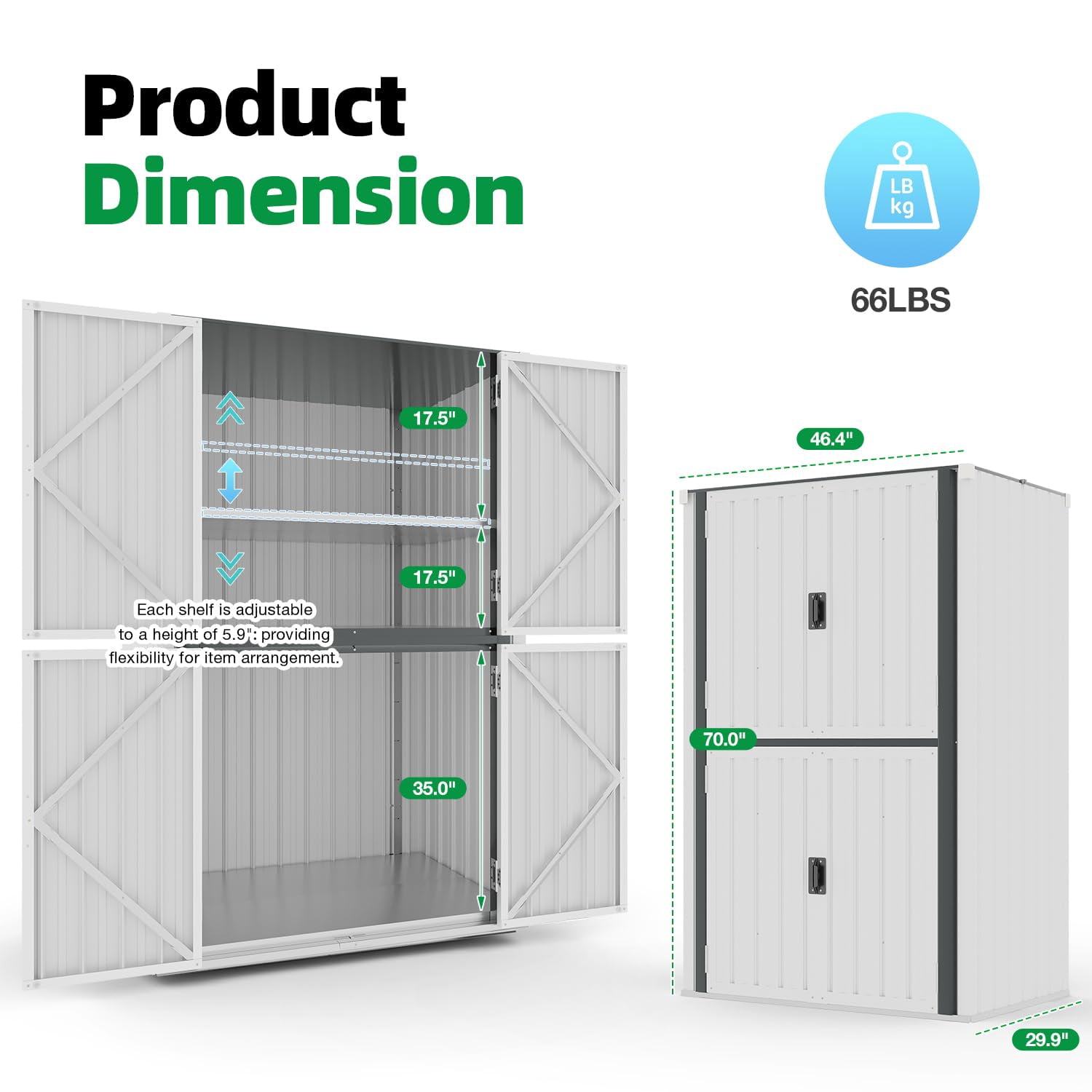 YODOLLA 2.5'x 3.5' Outdoor Metal Storage Cabinet with Locking Doors and Adjustable Shelves for Home, Office,Garden(White)