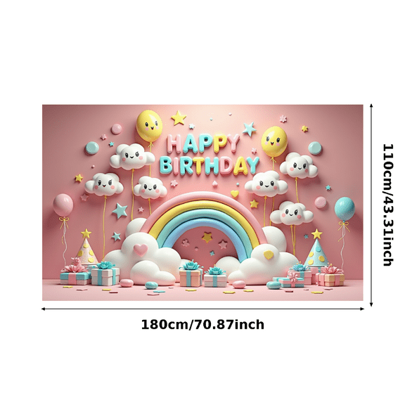 Cute Cloudy Starry Rainbow Happy Birthday Banner Party Backdrop Decoration for Birthday Party Photography Props Decor Background Supplies