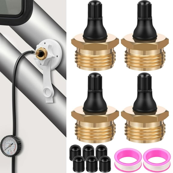 4Pcs RV Blow Out Antifreeze Adapter Brass Water Line Blow Out Plug with Nozzle Caps for Camper Travel Trailer