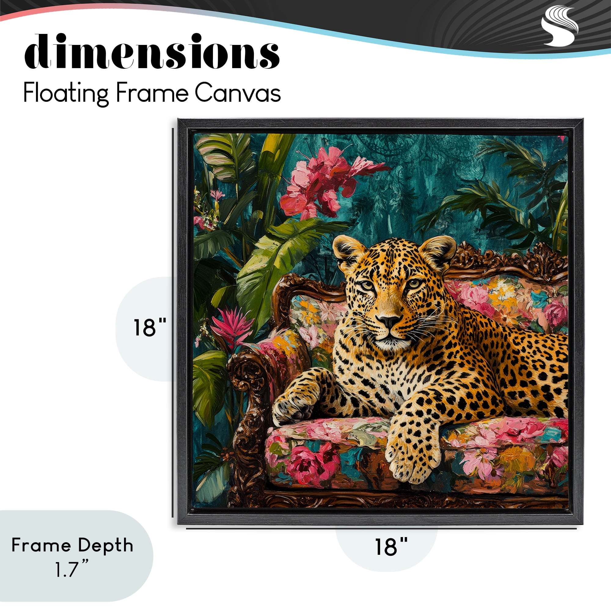 Stupell Industries Fashionable Leopard on Floral Sofa Black Framed Floater Canvas Wall Art, design by Petal Prints Design