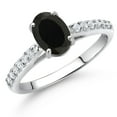 thumbnail image 2 of Gem Stone King 10K White Gold Black Onyx and White Lab Grown Diamond Engagement Ring for Women (1.78 Cttw, Oval 8X6MM, Gemstone December Birthstone, Size 8), 2 of 4
