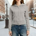 thumbnail image 2 of Women's Zip Up Hoodie Cropped Sweatshirt Y2K Tops Fall Outfits 2025 Trendy Casual Jackets,Color:Light Gray,Size:M, 2 of 9