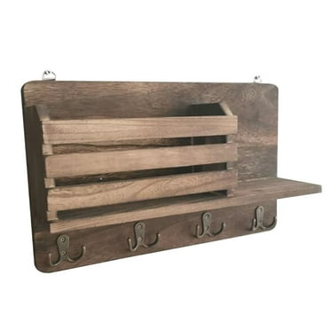 Mobutofu Wall Mounted Rack Light Brown Wooden Rectangular Storage 1Set 16.1x9.8in