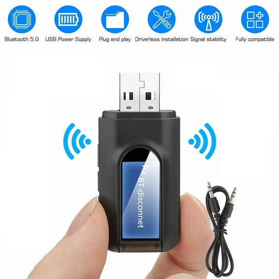 Bluetooth 5.0 Transmitter and Receiver with LCD Display, 3 in 1 USB Portable Visualization Bluetooth Adapter, 3.5mm Wireless Bluetooth Adapter for PC, TV, Headphones, Home Stereo, Car