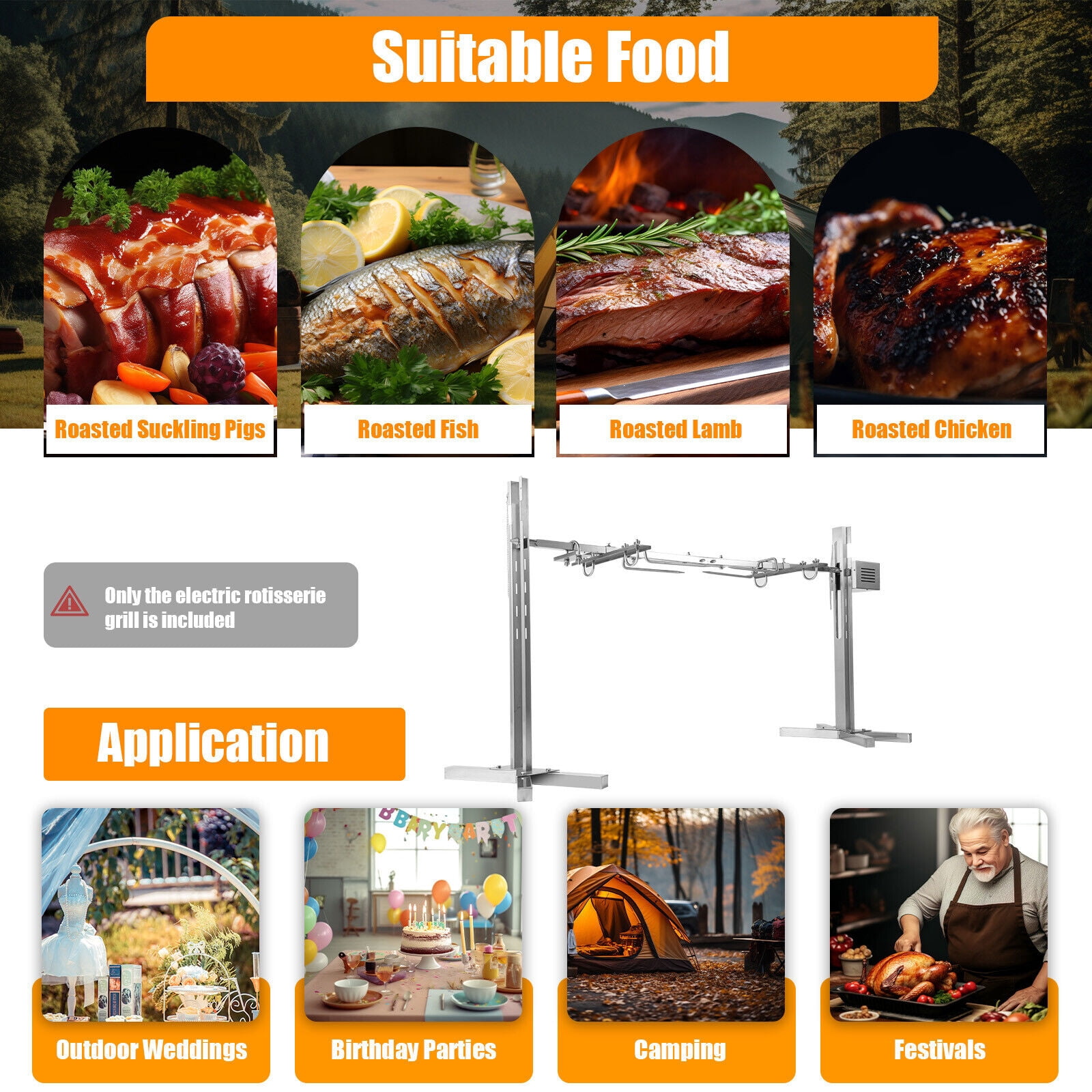25W Stainless Steel BBQ Spit Roaster Camping Rotisserie Lamb Grill Rotisserie Grill Outside