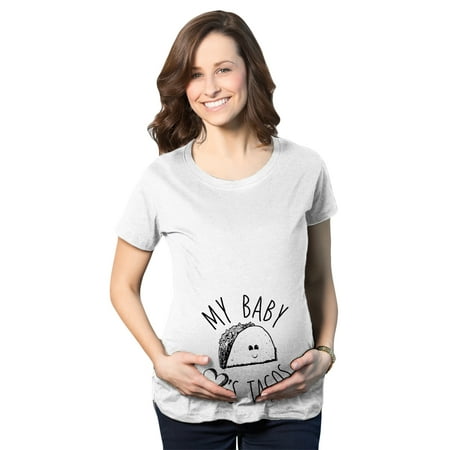 

Maternity My Baby Loves Tacos Funny T shirt Cute Announcement Pregnancy Bump Tee (White) - 3XL