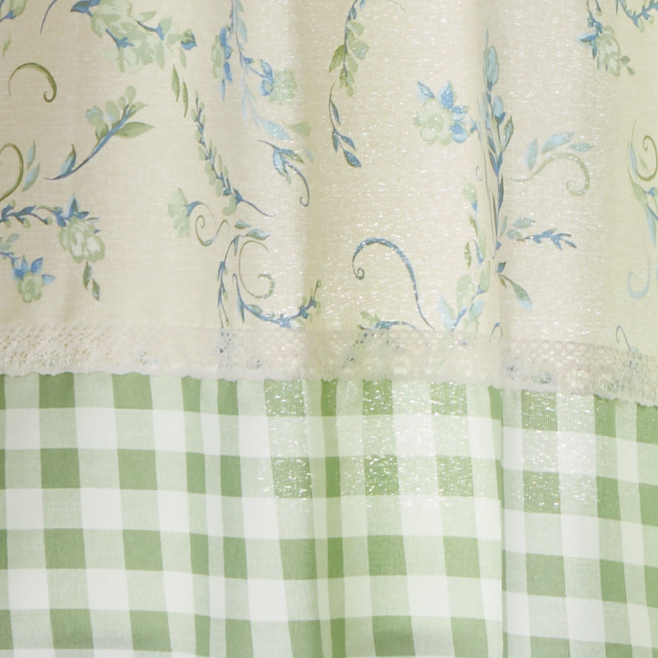 The Pioneer Woman Sweet Sprigs Curtain Tier Pair and Valance Set, 3-Piece, 60" W x 36" L, Green